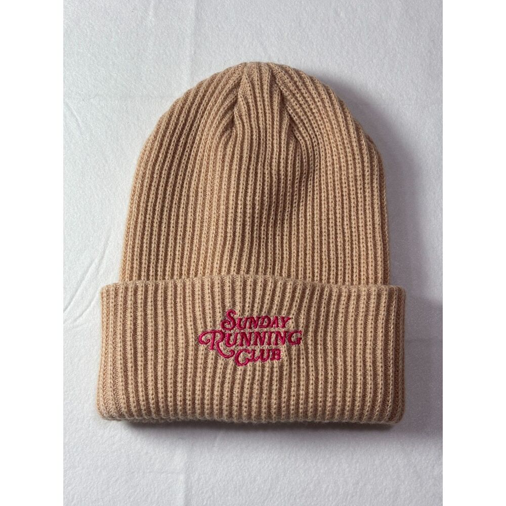 Anthropologie Daily Practice Sunday Running Club Ribbed Beanie Hat Tan Beige